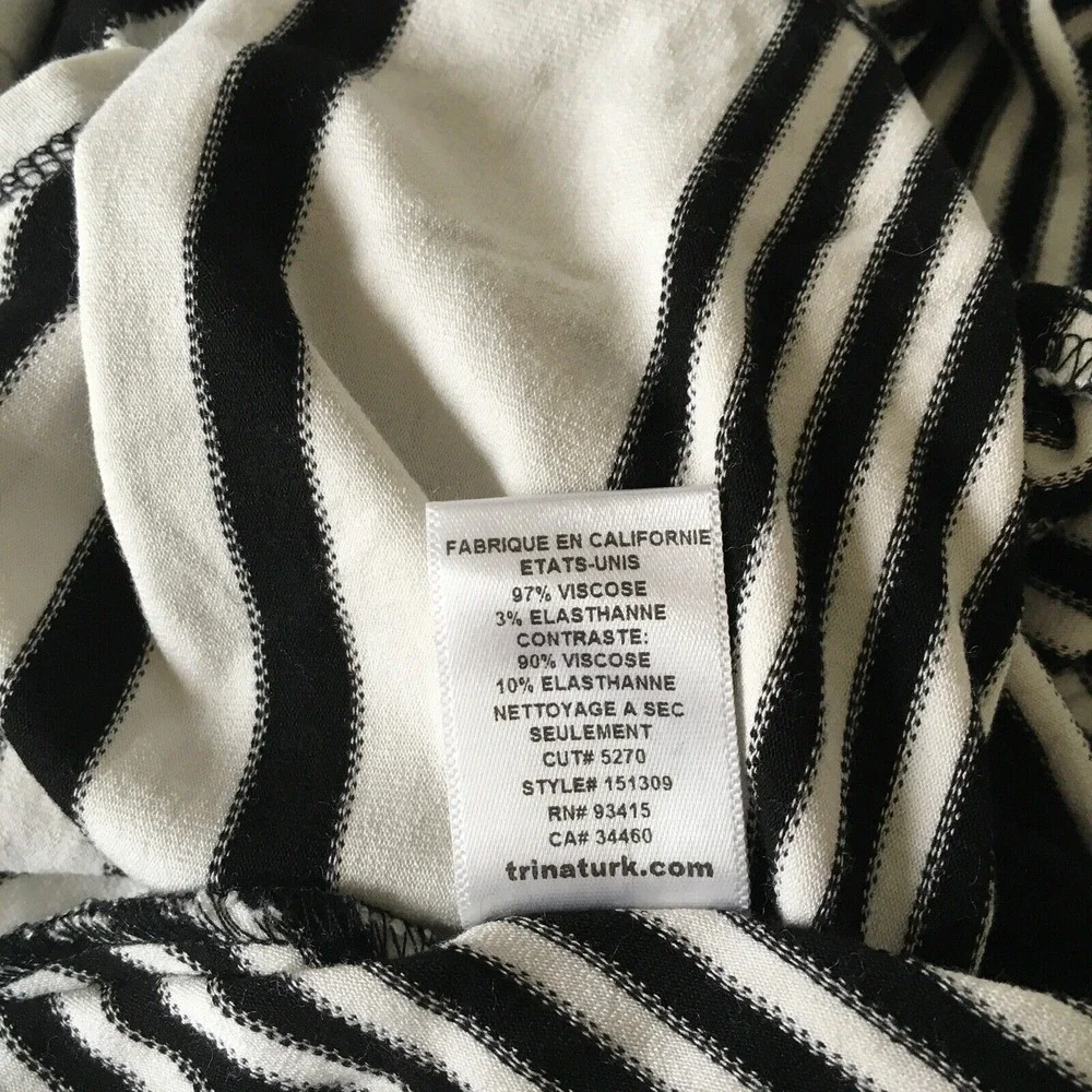 Trina Turk Dress Medium Women black white Stripe 3/4 sleeves‎ Asymmetrical Hem